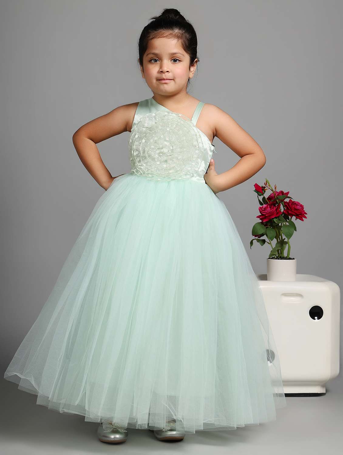 girls printed single shoulder fit & flare dress - 21962527 -  Standard Image - 1