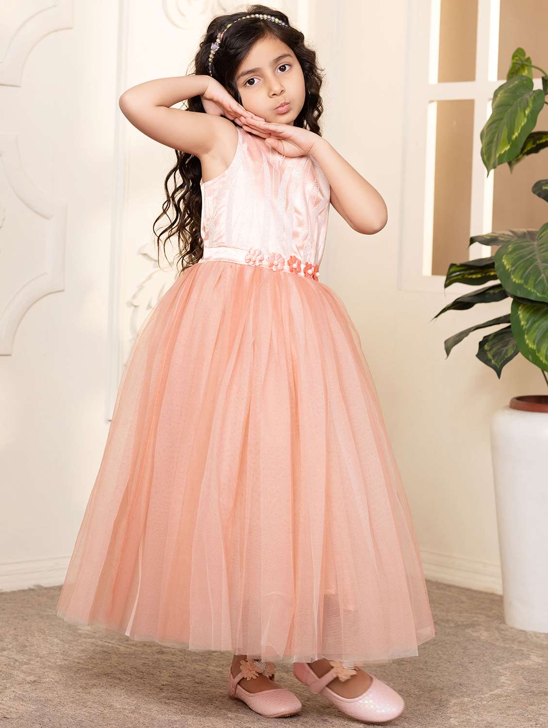 girls embellished sleeveless fit & flare dress