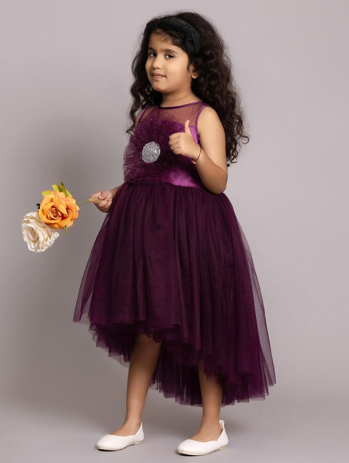 girls self designed sleeveless high low dress - 21962537 - Standard Image - 1