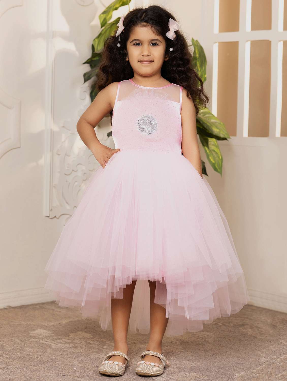 girls self designed sleeveless high low dress