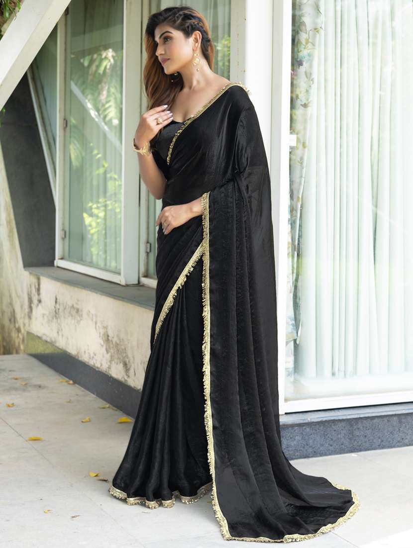 women solid with embellished bordered saree with blouse - 21962546 -  Standard Image - 1
