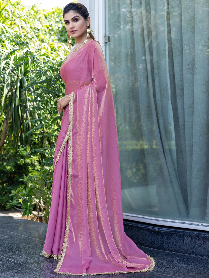 women solid with embellished bordered saree with blouse - 21962550 -  Standard Image - 1