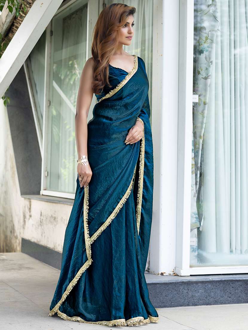 women solid with embellished bordered saree with blouse - 21962553 -  Standard Image - 1
