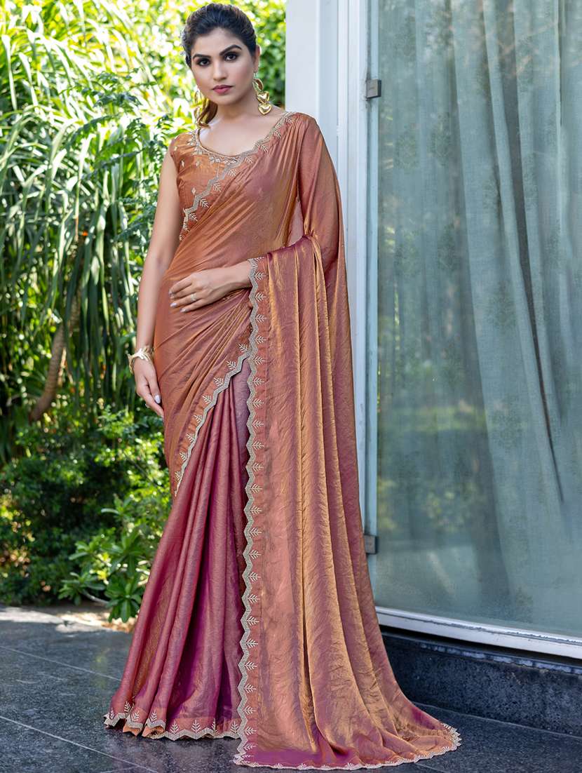 women solid with embellished bordered saree with blouse
