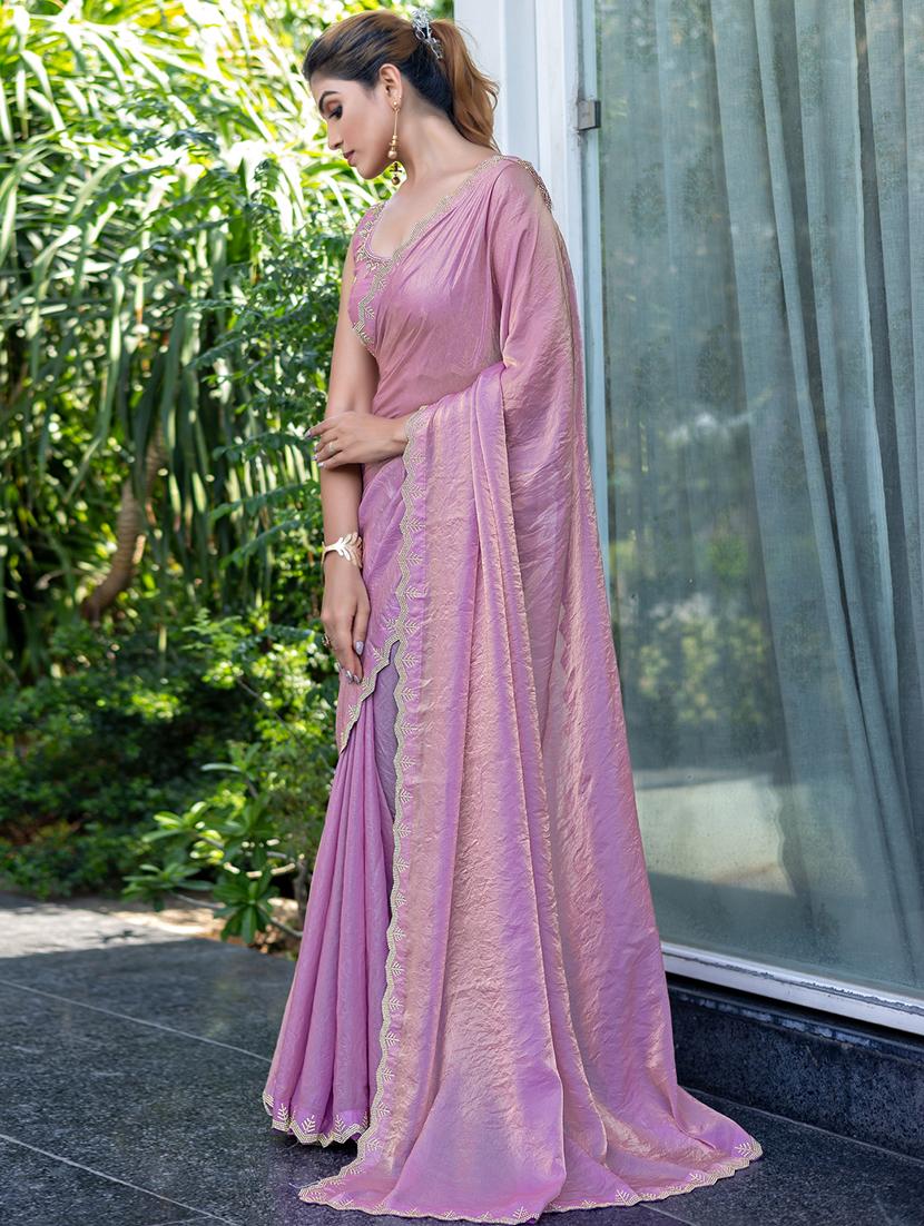 women solid with embellished bordered saree with blouse - 21962560 -  Standard Image - 1