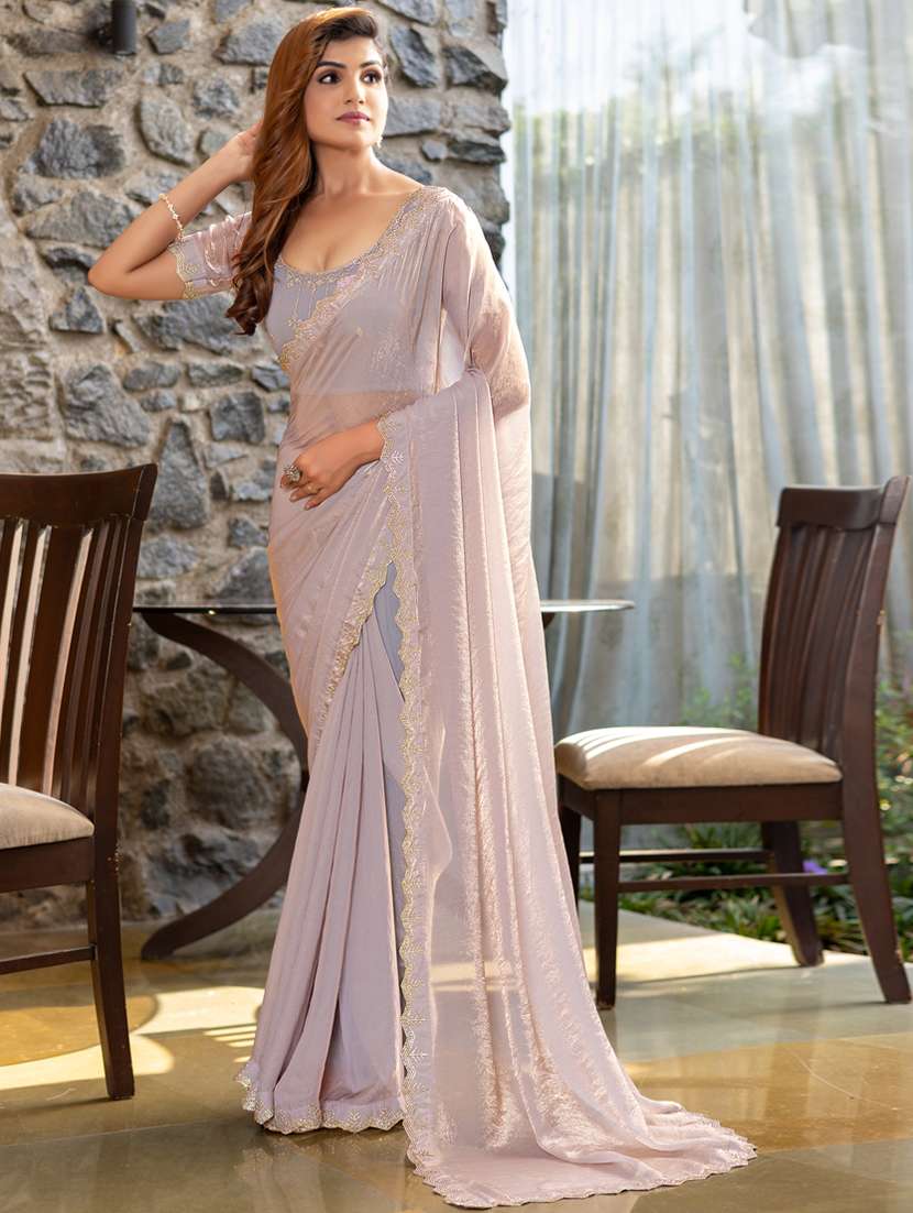 women solid with embellished bordered saree with blouse