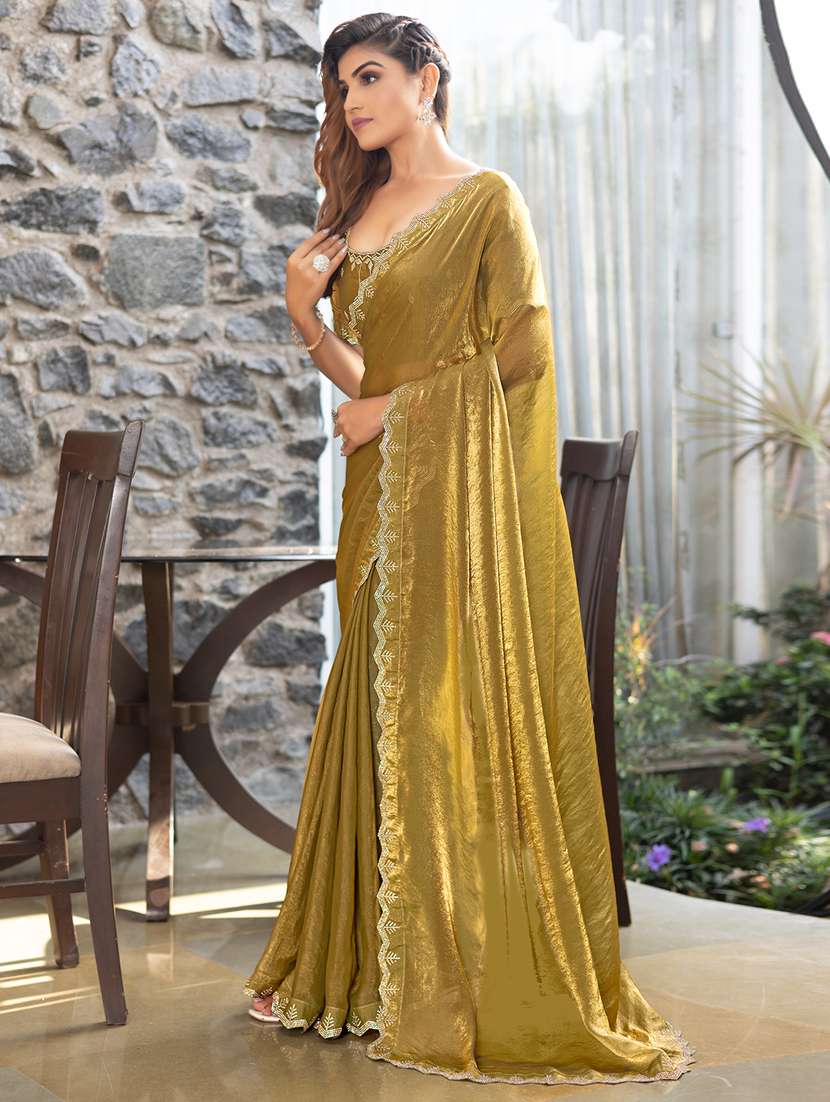 women solid with embellished bordered saree with blouse - 21962566 -  Standard Image - 1