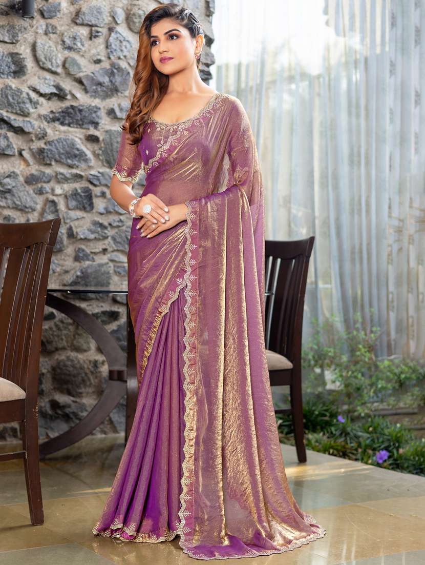 women solid with embellished bordered saree with blouse - 21962570 -  Zoom Image - 0