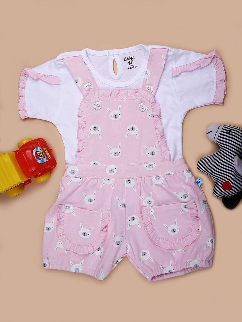 girls printed top and dungree set