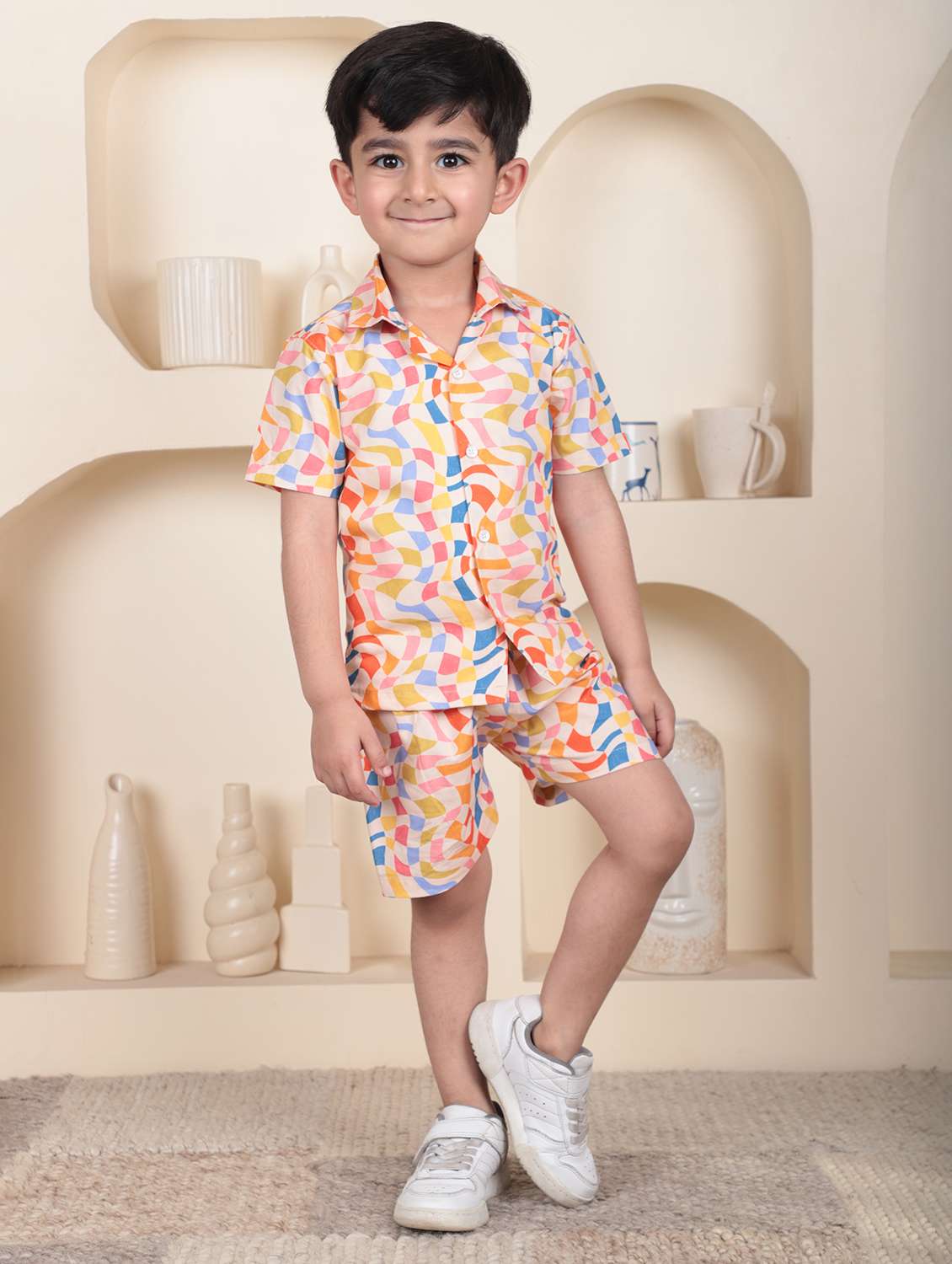 boys printed cotton blend co-ords set
