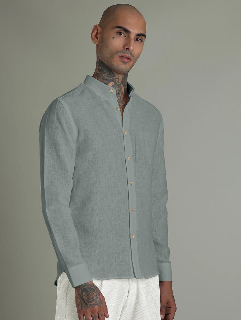 grey linen blend casual shirt - 21962604 - Standard Image - 1