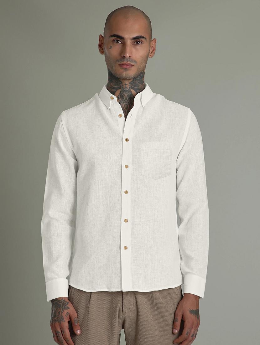 white linen blend casual shirt - 21962605 -  Standard Image - 1