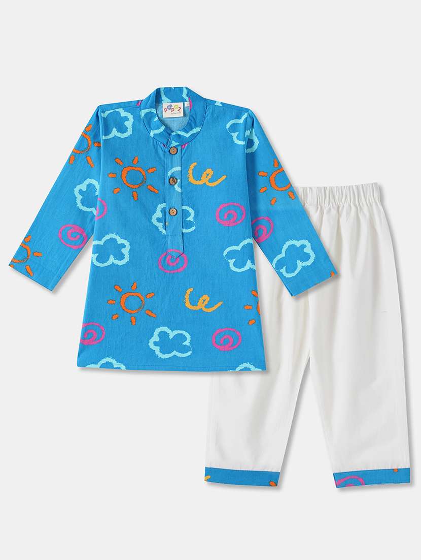 boys printed long sleeve kurta & pyjama set - 21962610 -  Standard Image - 1