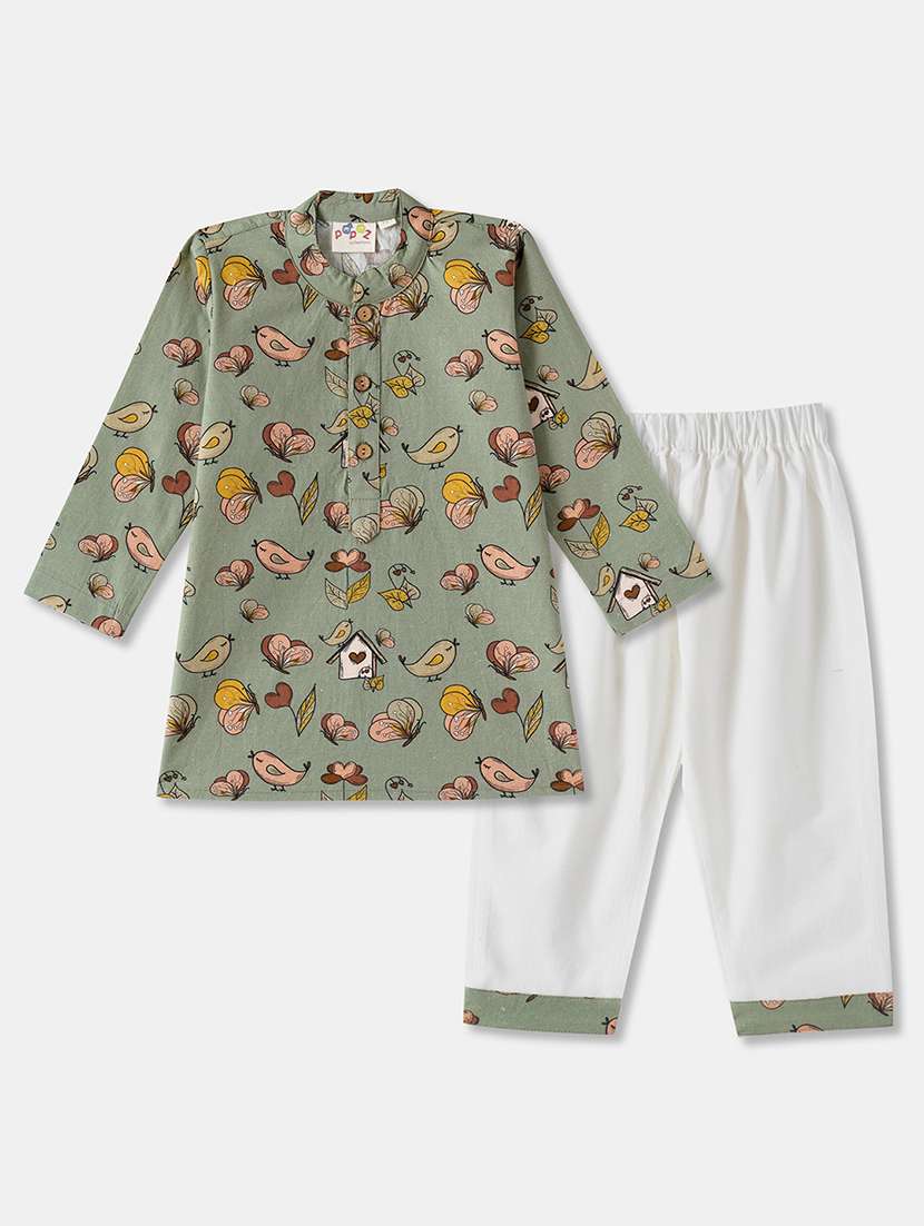 boys printed long sleeve kurta & pyjama set - 21962614 -  Standard Image - 1