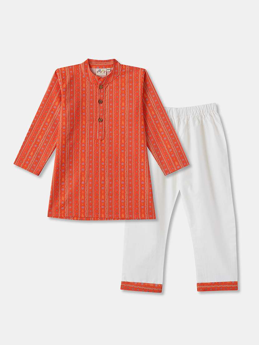 boys printed long sleeve kurta & pyjama set - 21962615 -  Standard Image - 1