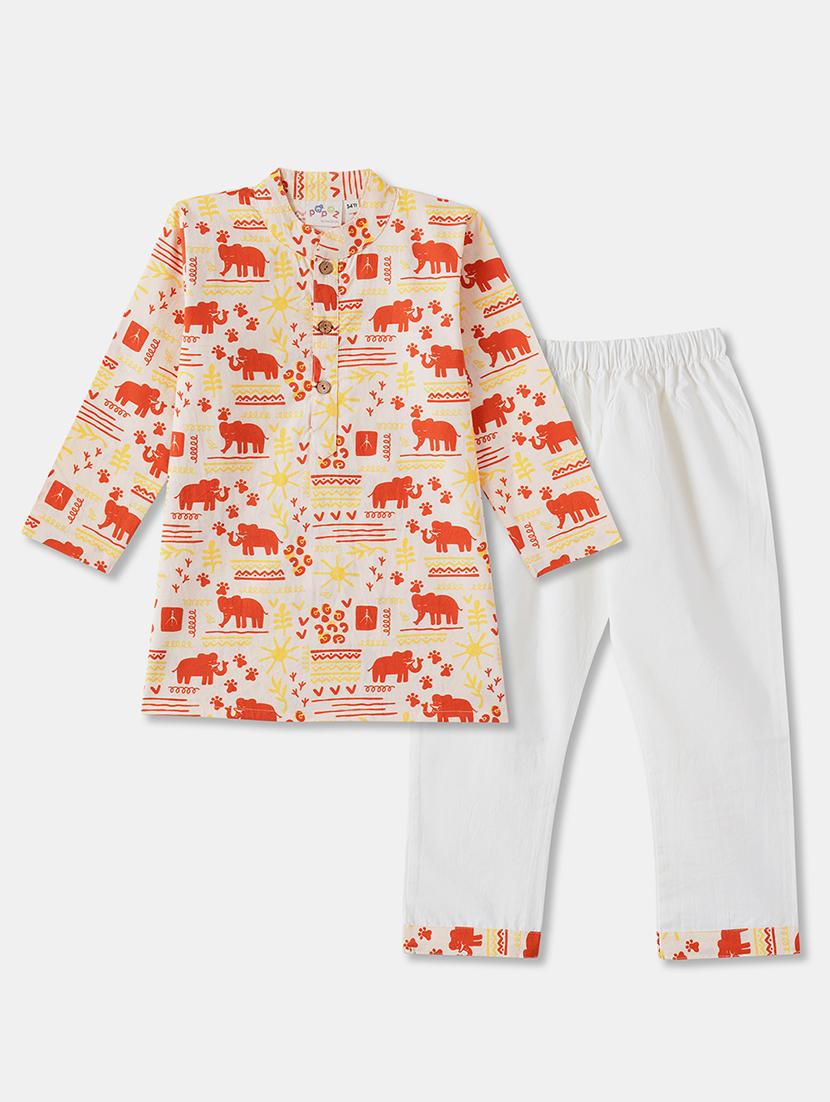 boys printed long sleeve kurta & pyjama set - 21962617 - Standard Image - 1