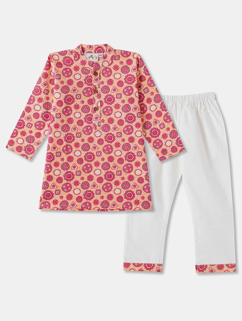 boys printed long sleeve kurta & pyjama set - 21962619 - Standard Image - 1