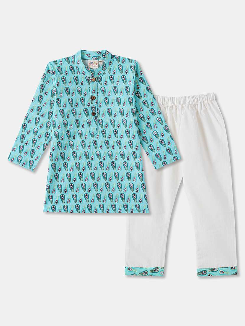 boys printed long sleeve kurta & pyjama set - 21962620 -  Standard Image - 1