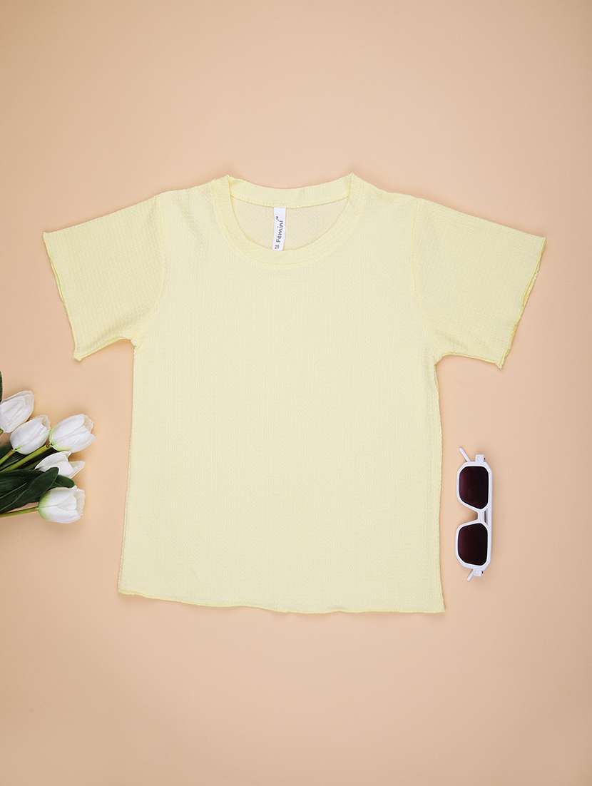 girls yellow solid short sleeve top