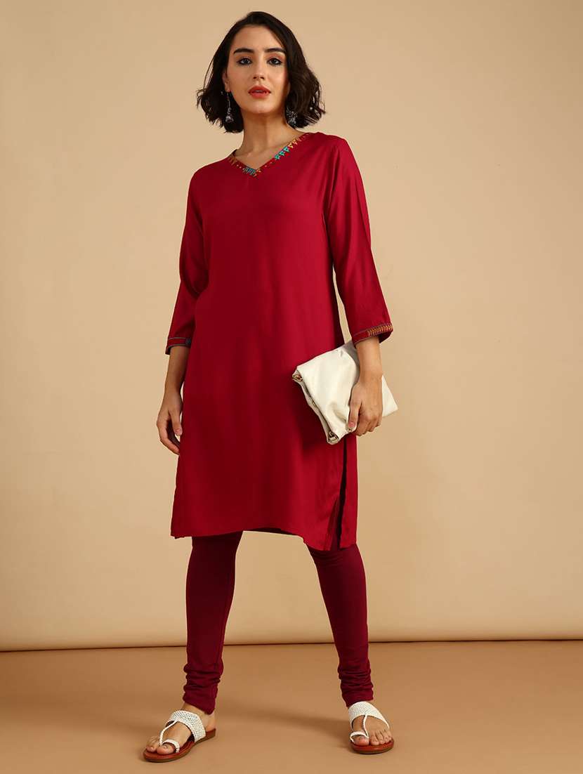 women three quarter sleeve straight kurta - 21962781 -  Standard Image - 1