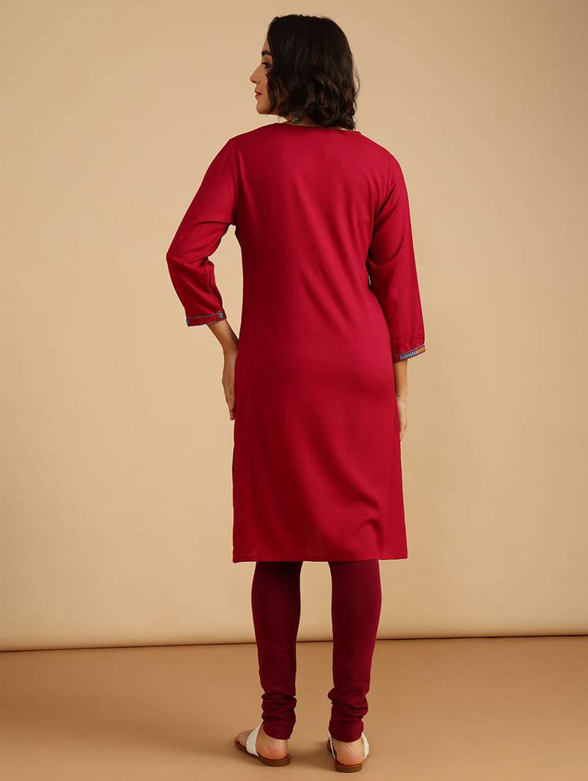 women three quarter sleeve straight kurta - 21962781 -  Standard Image - 4