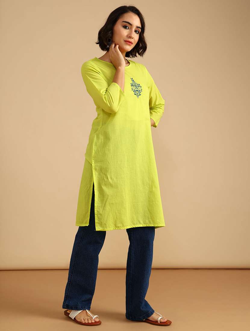 women three quarter sleeve straight kurta - 21962782 -  Standard Image - 1