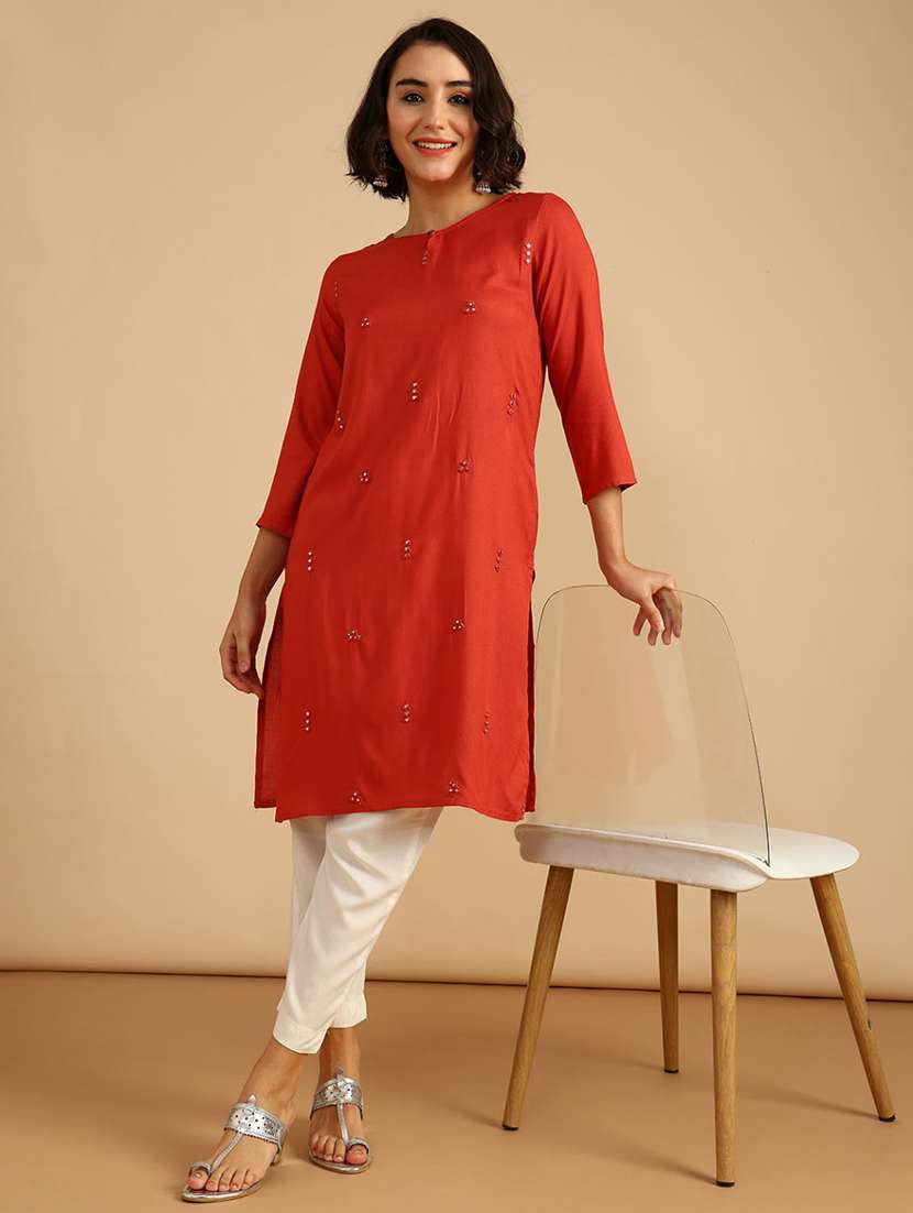 women three quarter sleeve straight kurta - 21962783 -  Standard Image - 1