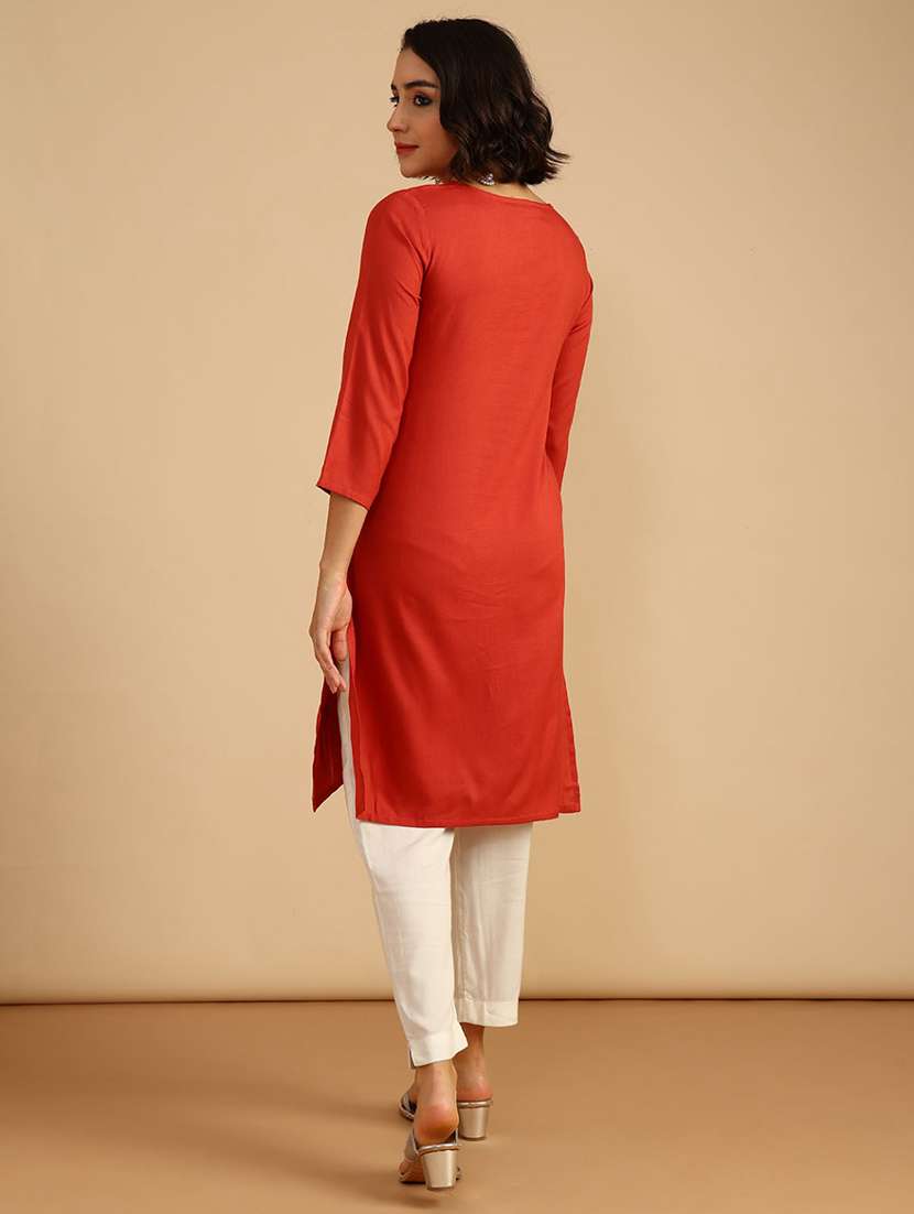 women three quarter sleeve straight kurta - 21962783 -  Standard Image - 4