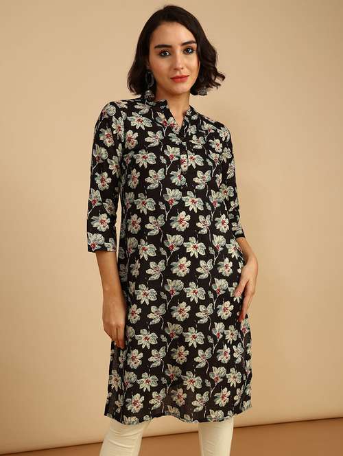 women floral three quarter sleeve straight kurta - 21962784 -  Standard Image - 0