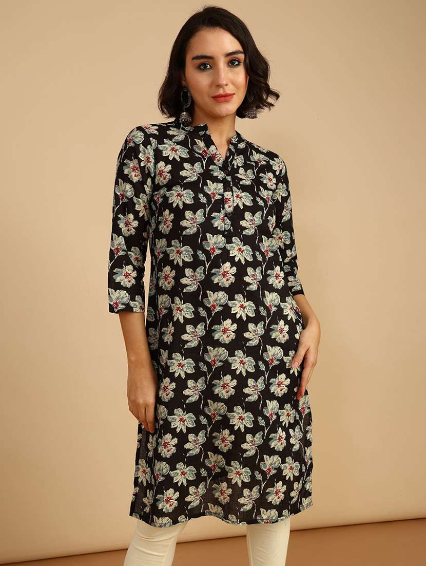 women floral three quarter sleeve straight kurta