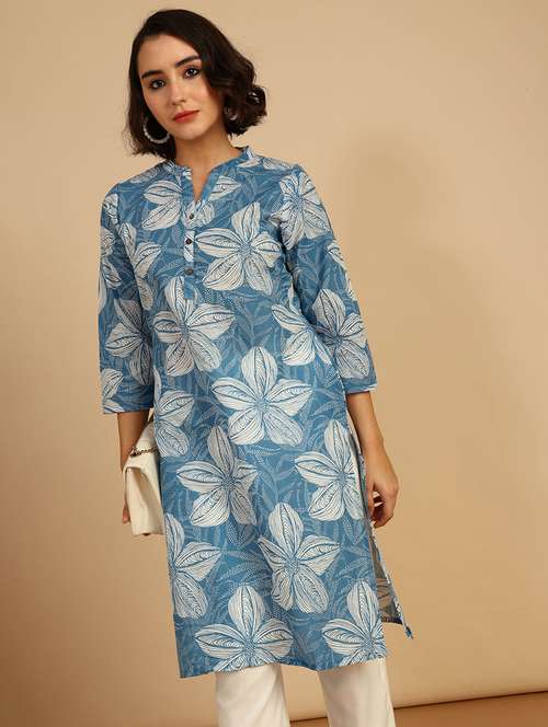 women three quarter sleeve straight kurta - 21962785 -  Standard Image - 0
