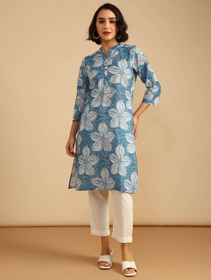women three quarter sleeve straight kurta - 21962785 -  Standard Image - 1