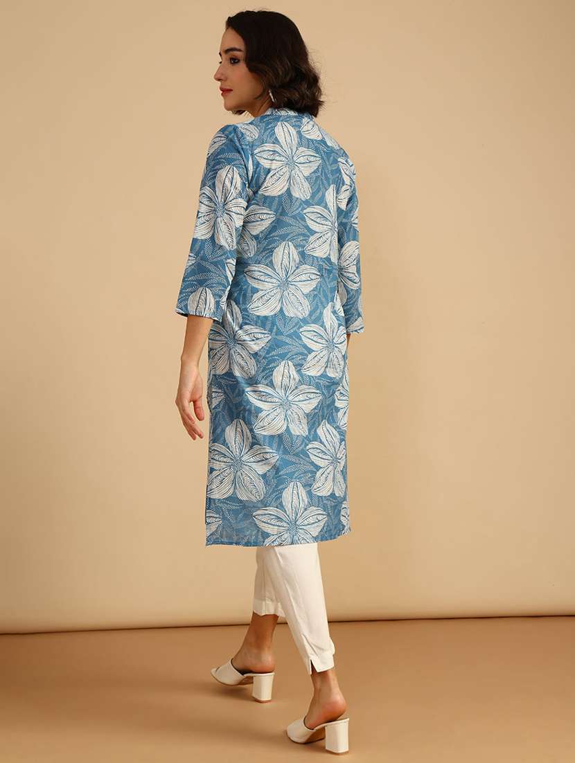 women three quarter sleeve straight kurta - 21962785 -  Standard Image - 4