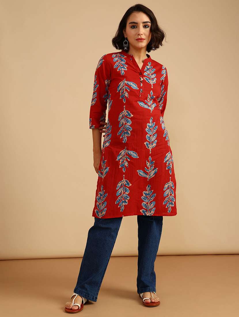 women three quarter sleeve straight kurta - 21962786 -  Standard Image - 1
