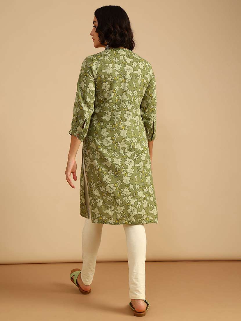 women three quarter sleeve straight kurta - 21962787 -  Standard Image - 4