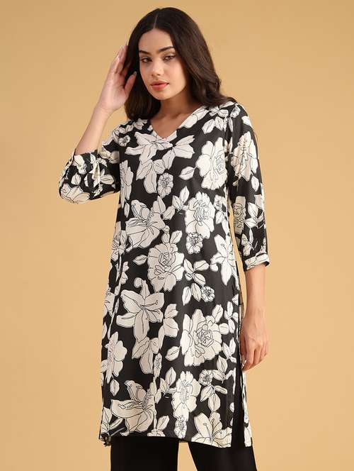 women printed three quarter sleeve straight kurta - 21962788 -  Standard Image - 0