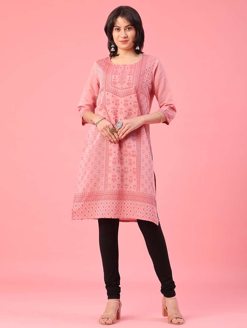 women printed three quarter sleeve straight kurta - 21962814 -  Standard Image - 1