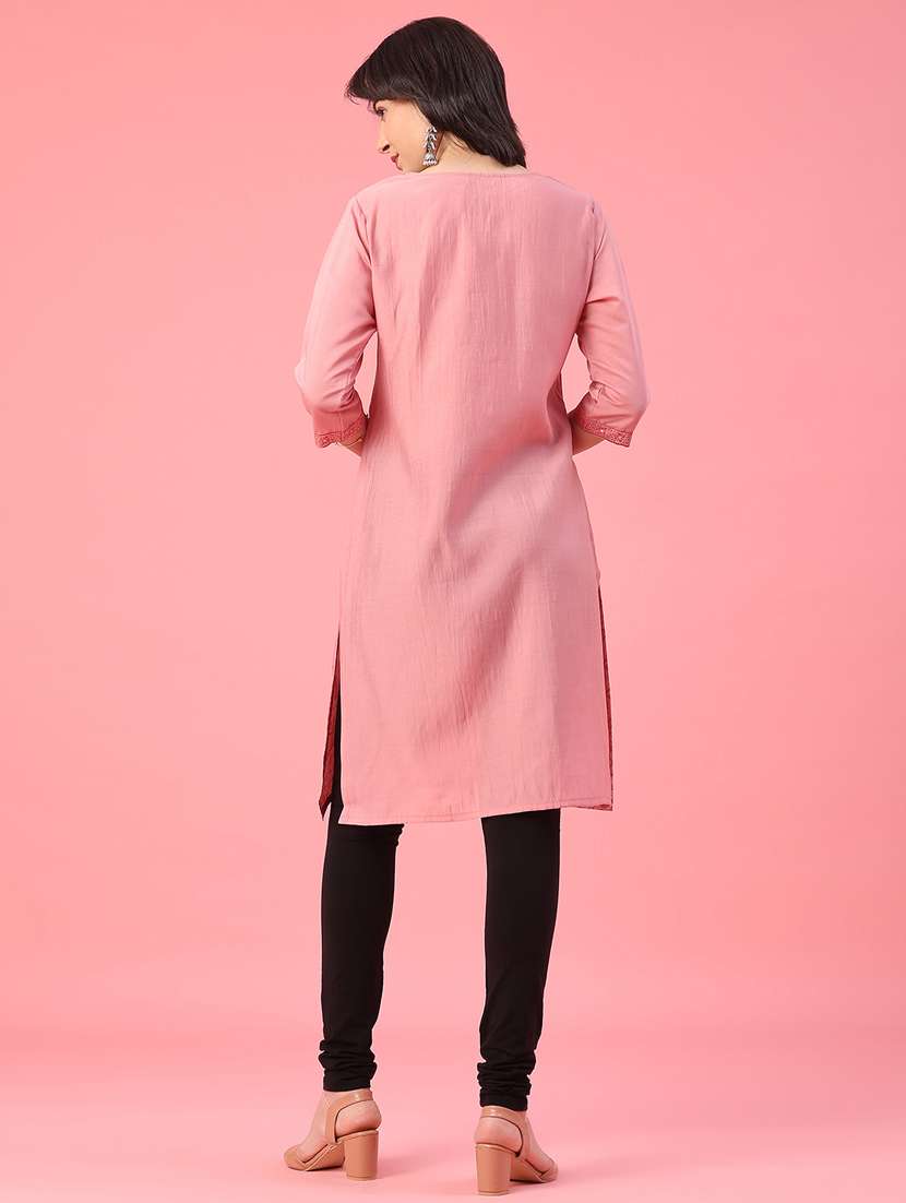 women printed three quarter sleeve straight kurta - 21962814 -  Standard Image - 4