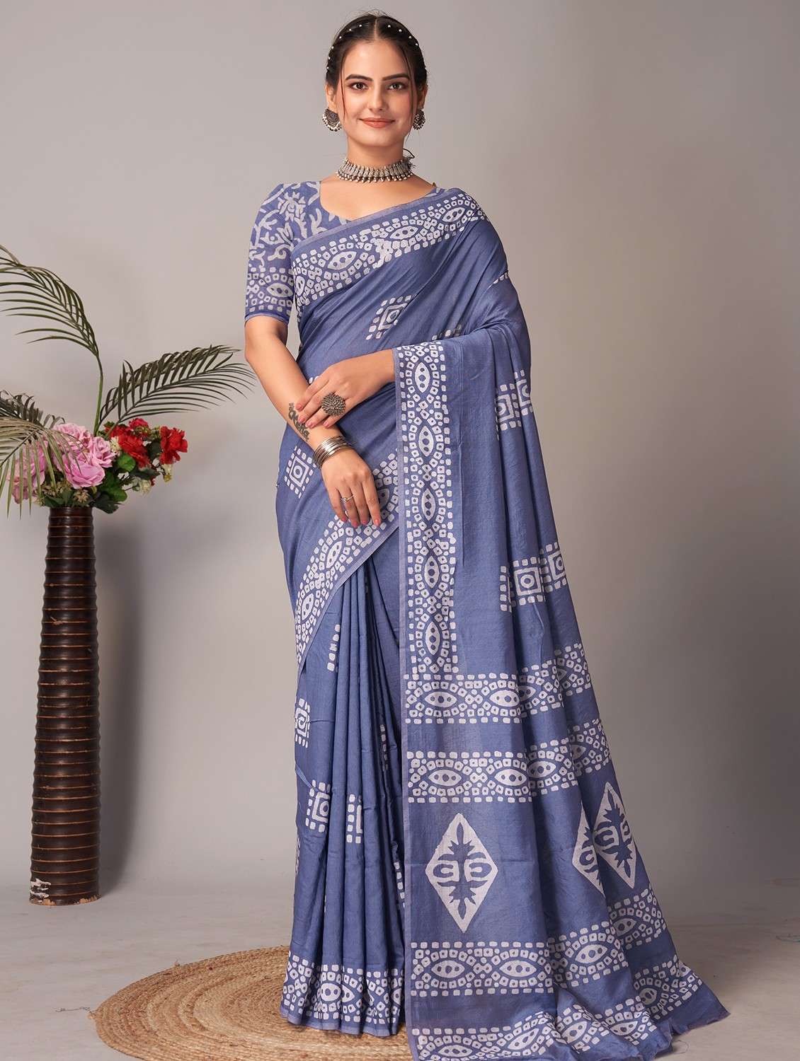 women batik printed saree with blouse