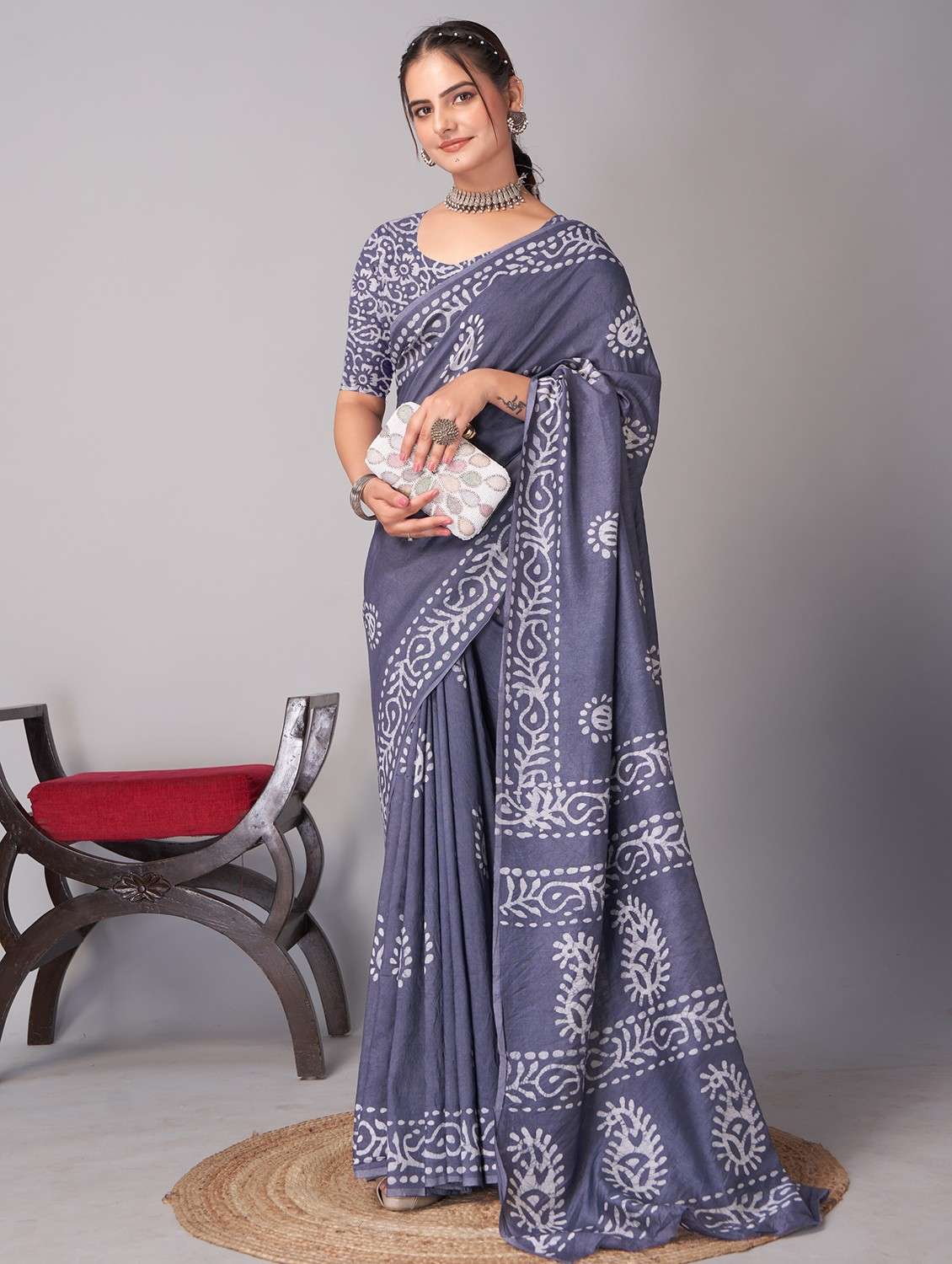 women batik printed saree with blouse