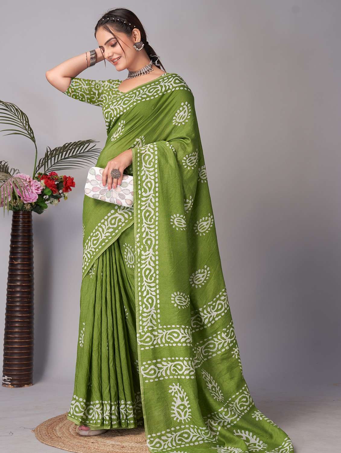 women batik printed saree with blouse