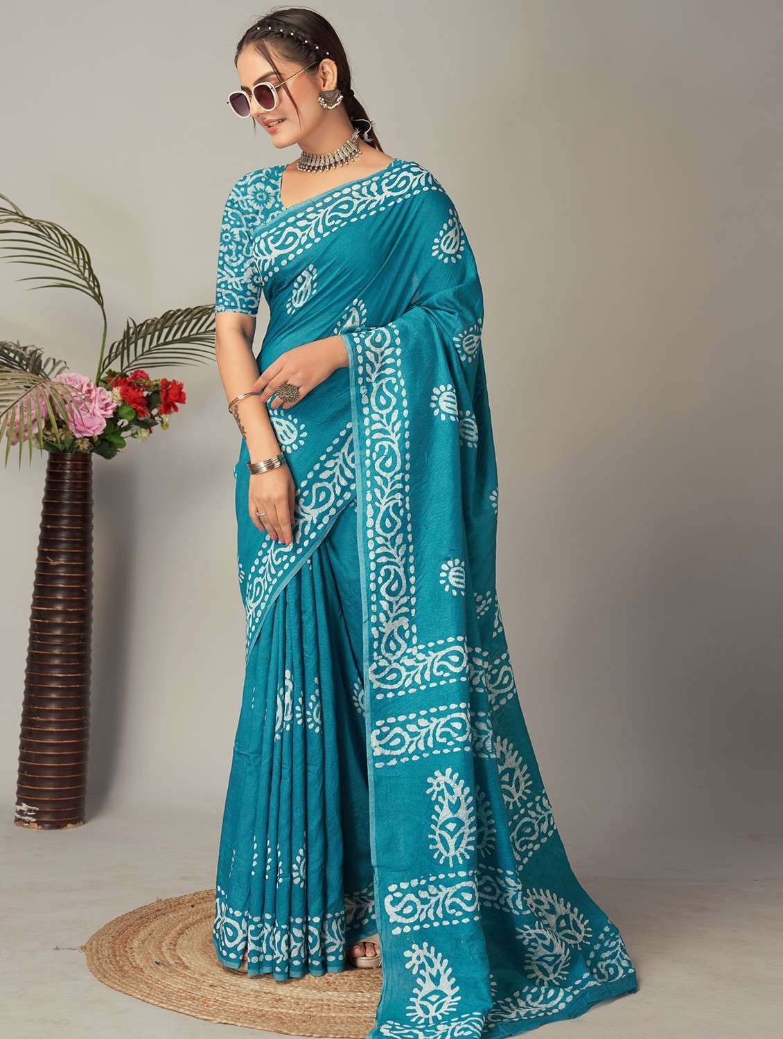 women batik printed saree with blouse