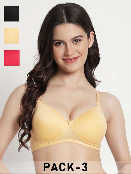 women pack of 3 solid lightly padded t-shirt bra