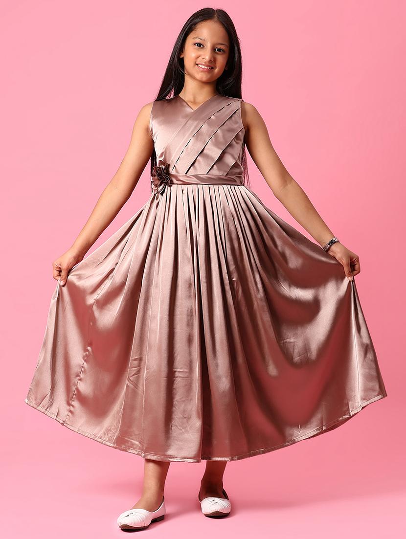girls solid sleeveless fit and flared dress - 21962923 - Standard Image - 1