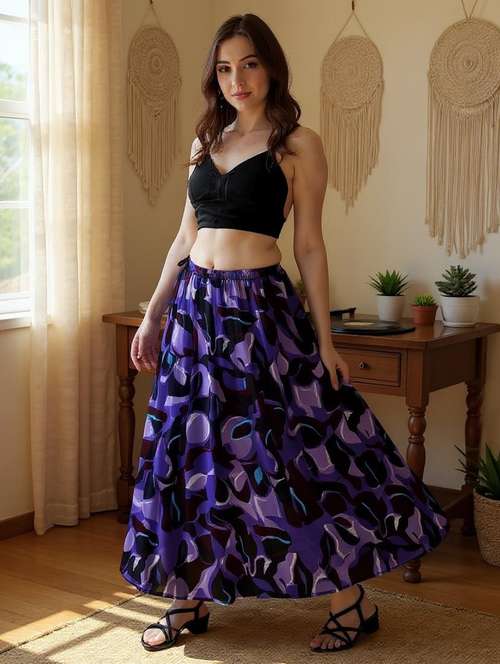 Women Printed Mid Rise Flared Maxi Skirt