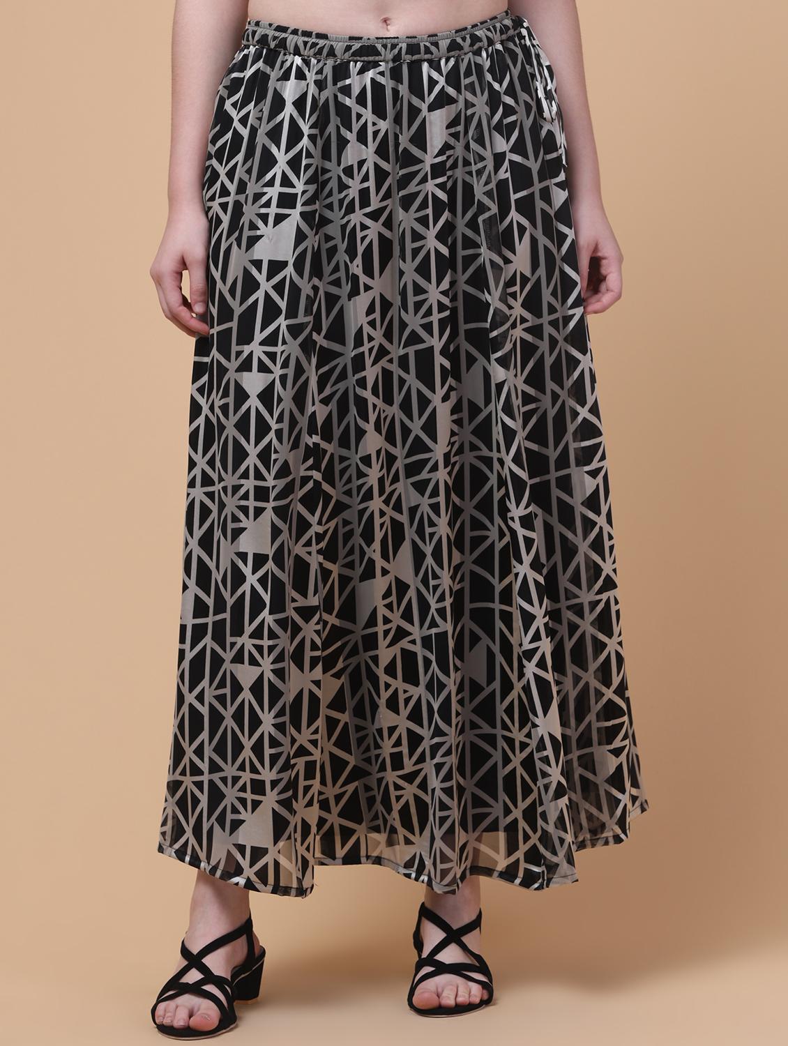 women printed mid rise flared maxi skirt - 21962952 - Standard Image - 1