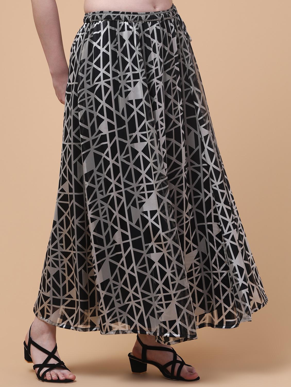 women printed mid rise flared maxi skirt - 21962952 - Standard Image - 4