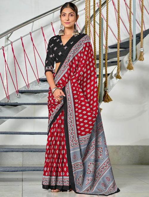 women printed casual wear saree with blouse - 21962975 -  Standard Image - 0