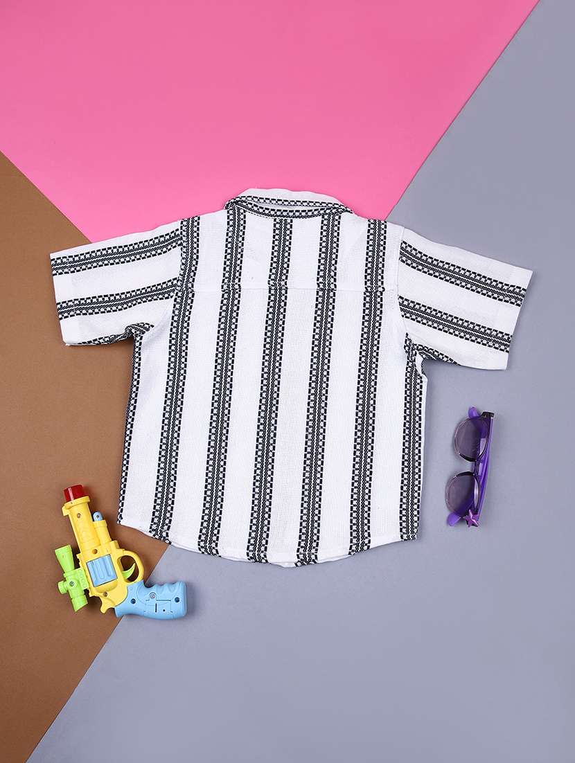 boys white self designed collared shirt - 21962986 -  Standard Image - 1