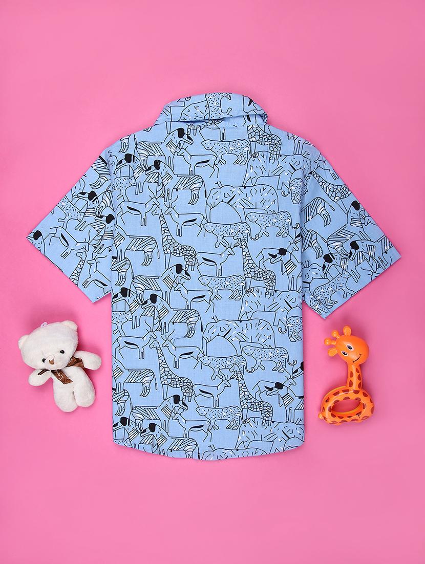 boys light blue printed collared shirt - 21962987 - Standard Image - 1